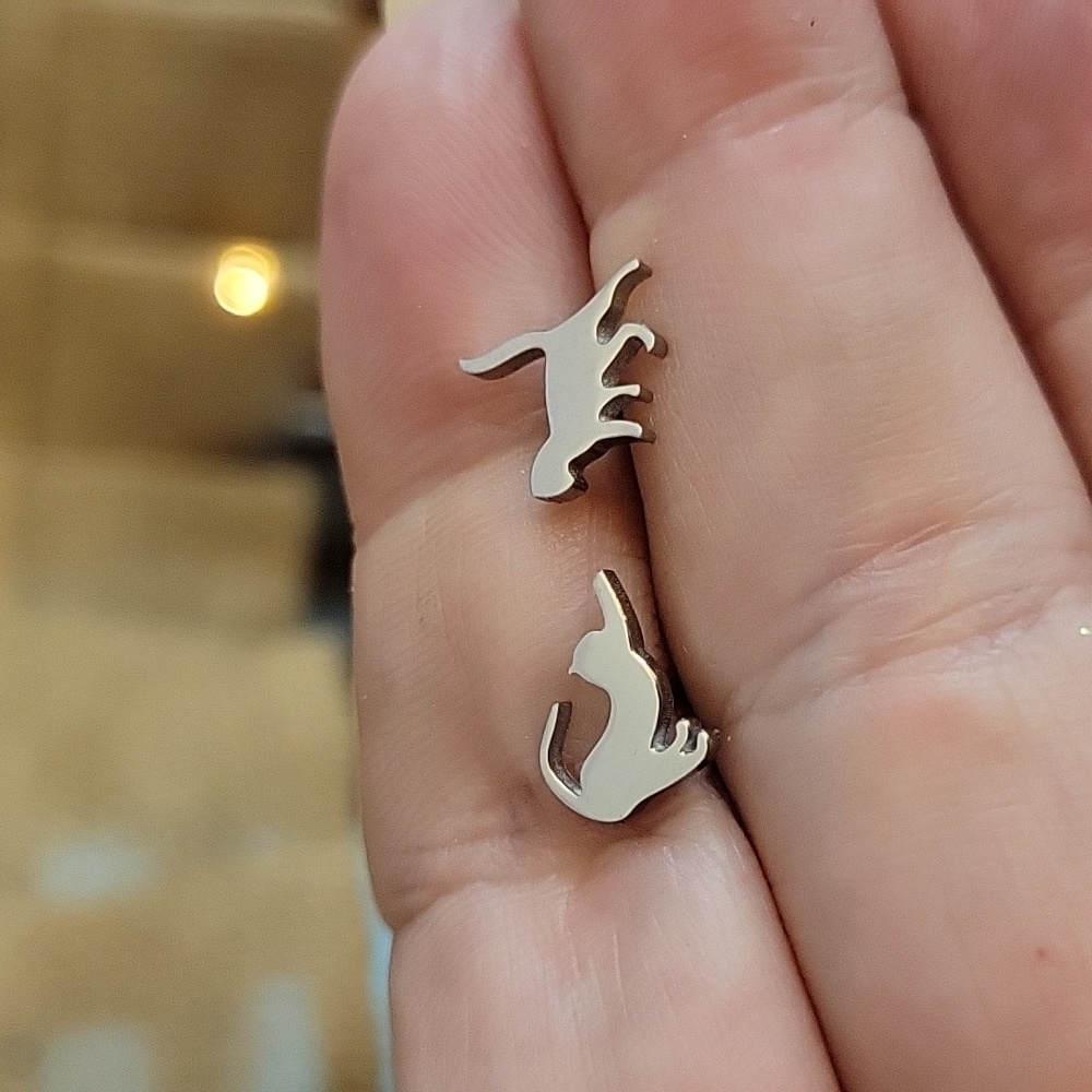 Playful Cat Silhouette Stud Earrings, choice of color - Picture 7 of 8